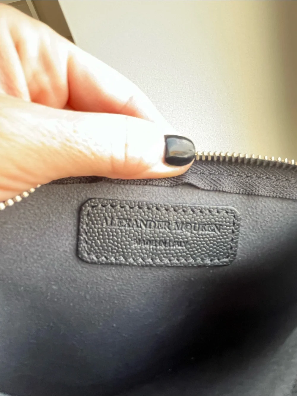 Alexander McQueen Rare Black Grained Leather Wristlet Pouch Clutch Like New